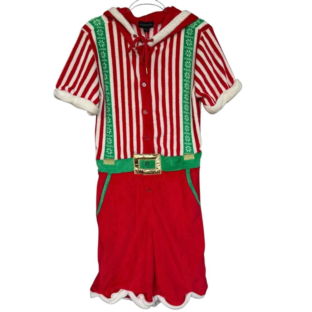 Blizzard Bay Romper Mens Small Red Hooded Elf Christmas Fleece One Piece Soft